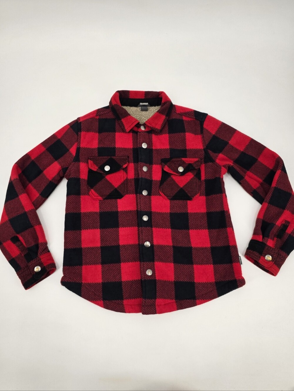 Eddie Bauer Boys Red and Black Buffalo Plaid Sherpa Lined Kids Jacket Size 10/12